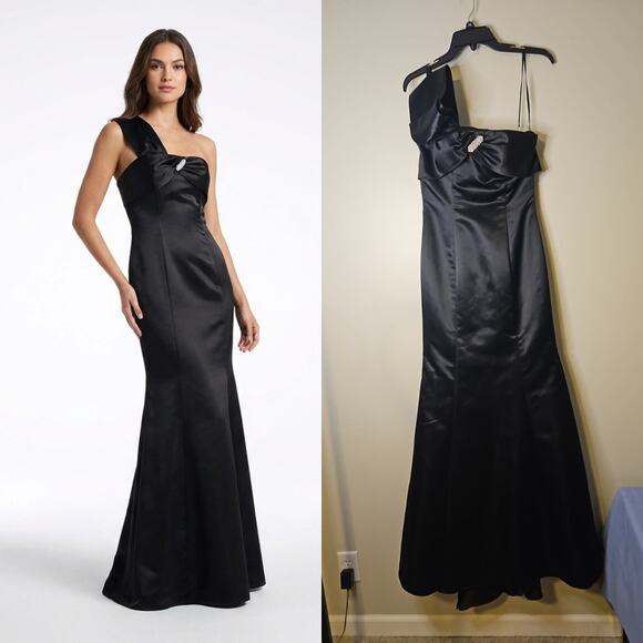 Pierre Cardin Dresses & Skirts - Pierre Cardin Black Evening Gown – One Shoulder Satin Dress Size 40